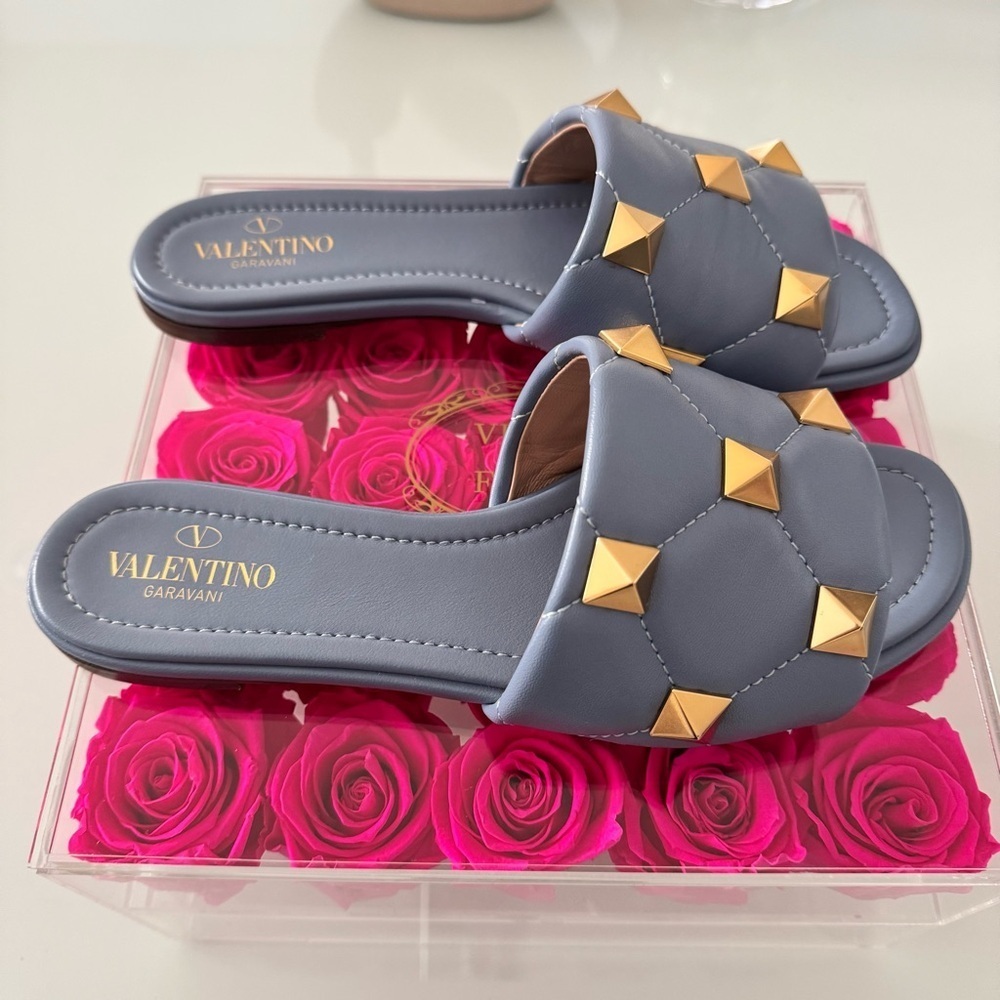 Valentino Roman Stud Flat Slide Sandal In Quilted Nappa Slipper size 38 /8 - Picture 8 of 14